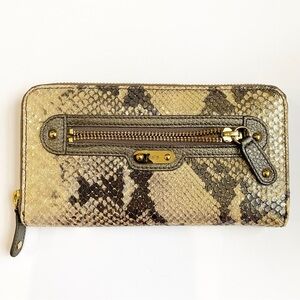 Rafe leather snake skin effect gold metallic zip around wallet